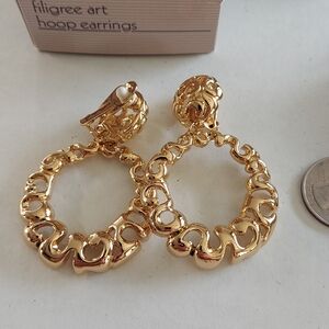 Avon Gold Filigree Art Hoop Clip-On Earrings